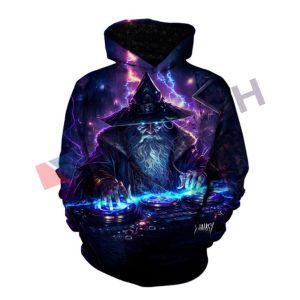 Custom Trippy DJ Wizard Art Graphic Hoodie
