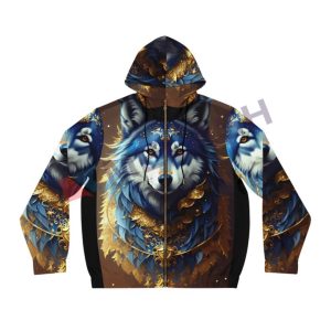 Full-Zip Hoodie All Over Print - Celestial Wolf, Sacred Geometry